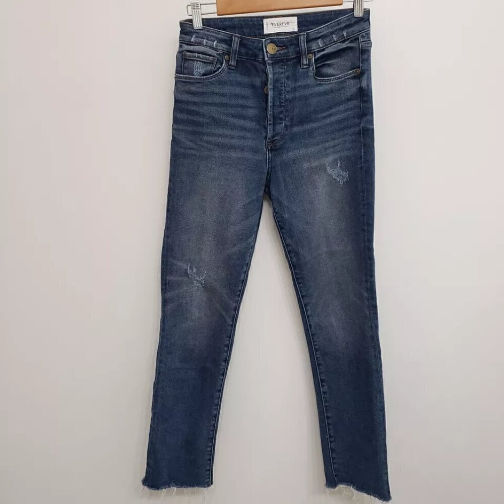 Evereve the Eve Straight High-Rise Medium Wash Button Fly Jeans Women's Sz 25